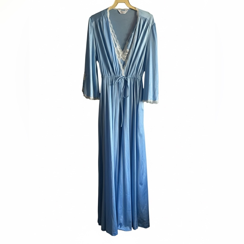 Vanity Fair Light Blue Lace Chemise Gown & Housecoat Small Vintage Perfect USA
